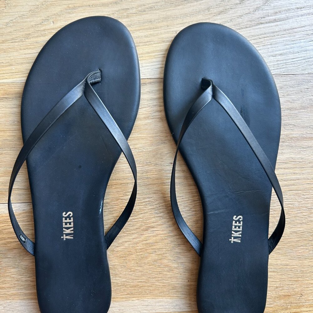 Tkees Leather Flip Flop Black Size 39